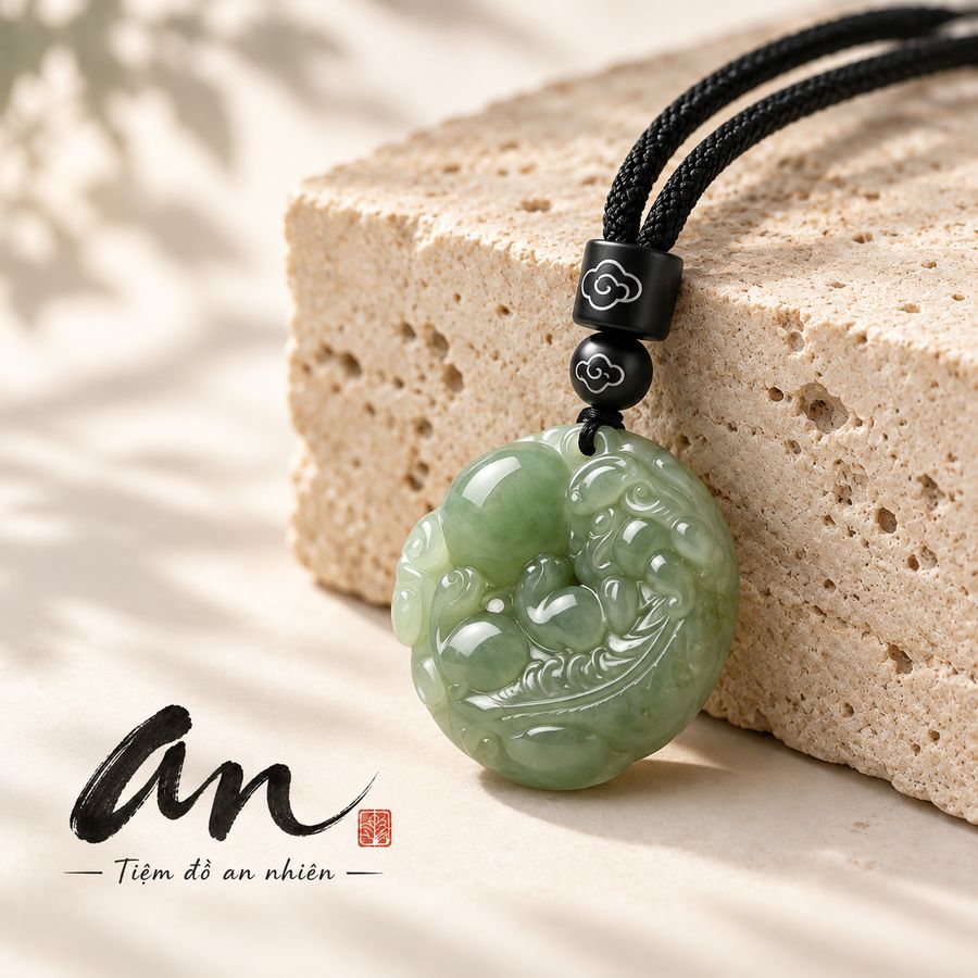 Mặt dây Tỳ Hưu đá xanh đặt trên đá